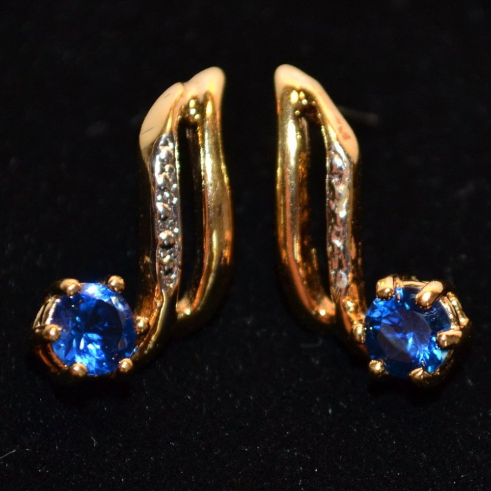 14K Gold Plate Blue Gemstone Earrings-Vintage
